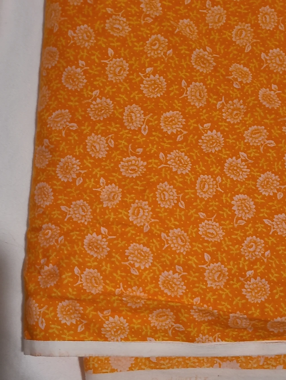 Fabric Orange White Flowers, Over 4 Yards, Sewing Quilting Crafting Cotton